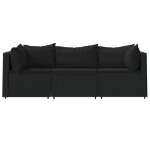 Set Divani da Giardino 3 pz con Cuscini Nero in Polyrattan