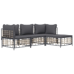 Set Divani da Giardino 4 pz con Cuscini Antracite in Polyrattan
