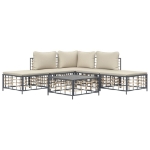 Set Divani da Giardino 6 pz con Cuscini Antracite in Polyrattan
