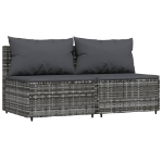 Set Divani da Giardino 3 pz con Cuscini in Polyrattan Grigio