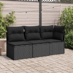 Divano da Giardino a 3 Posti con Cuscini Nero in Polyrattan