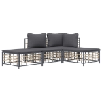 Set Divani da Giardino 4 pz con Cuscini Antracite in Polyrattan