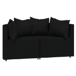 Set Divani da Giardino 3 pz con Cuscini Nero in Polyrattan