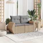 Divano da Giardino con Cuscini a 2 Posti Beige in Polyrattan