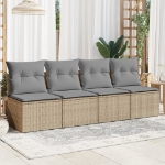 Divano da Giardino con Cuscini a 4 Posti Beige in Polyrattan