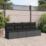 Divano da Giardino con Cuscini a 4 Posti Nero in Polyrattan