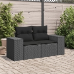 Divano da Giardino con Cuscini a 2 Posti Nero in Polyrattan