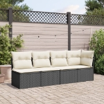 Divano da Giardino con Cuscini a 4 Posti Nero in Polyrattan