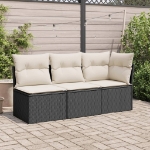Divano da Giardino a 3 Posti con Cuscini Nero in Polyrattan