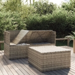 Set Divani da Giardino 3 pz con Cuscini in Polyrattan Grigio