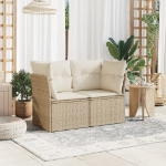 Divano da Giardino con Cuscini a 2 Posti Beige in Polyrattan