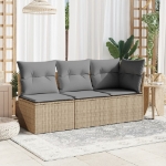 Divano Angolare da Giardino con Cuscini Beige in Polyrattan