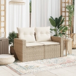 Divano da Giardino con Cuscini a 2 Posti Beige in Polyrattan