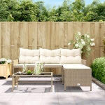 Divano da Giardino con Tavolo e Cuscini a L Beige in Polyrattan