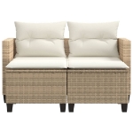 Divano da Giardino 2 Posti con Sgabelli Beige in Polyrattan