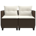Divano da Giardino 2 Posti con Sgabelli Marrone in Polyrattan