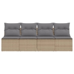 Divano da Giardino con Cuscini a 4 Posti Beige in Polyrattan