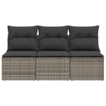Divano da Giardino con Cuscini 3 Posti Grigio in Polyrattan