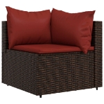 Set Mobili da Giardino 3 pz con Cuscini in Polyrattan Marrone