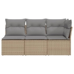 Divano da Giardino con Cuscini a 3 Posti Beige in Polyrattan