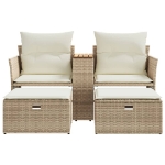 Divano da Giardino 2 Posti con Sgabelli Beige in Polyrattan