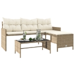 Divano da Giardino con Tavolo e Cuscini a L Beige in Polyrattan