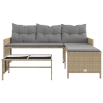 Divano Giardino con Tavolo e Cuscini a L Beige Misto Polyrattan