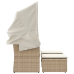 Divano Giardino 2 Posti Baldacchino e Sgabelli Beige Polyrattan