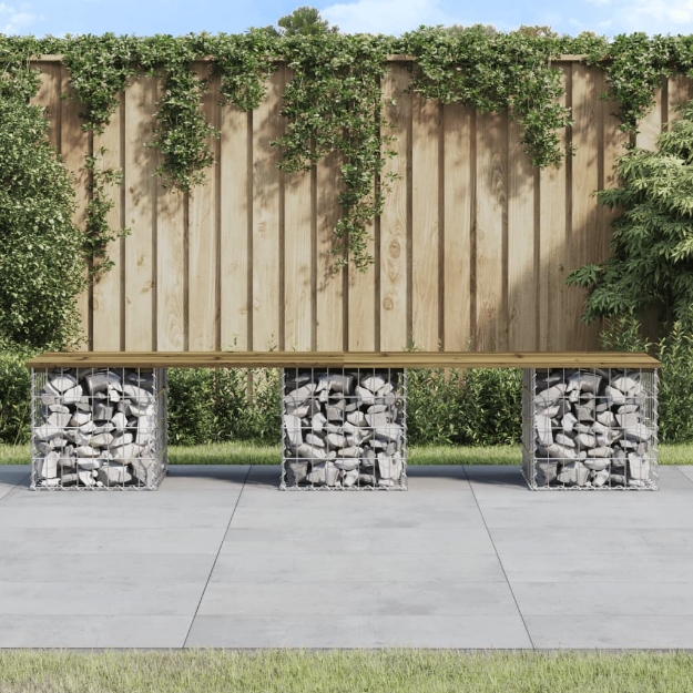 Panca da Giardino Design Gabbione 203x31x42 cm Pino Impregnato