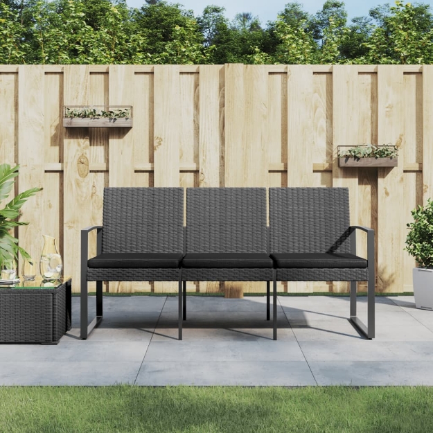 Panca da Giardino a 3 Posti con Cuscini Rattan PP Grigio Scuro