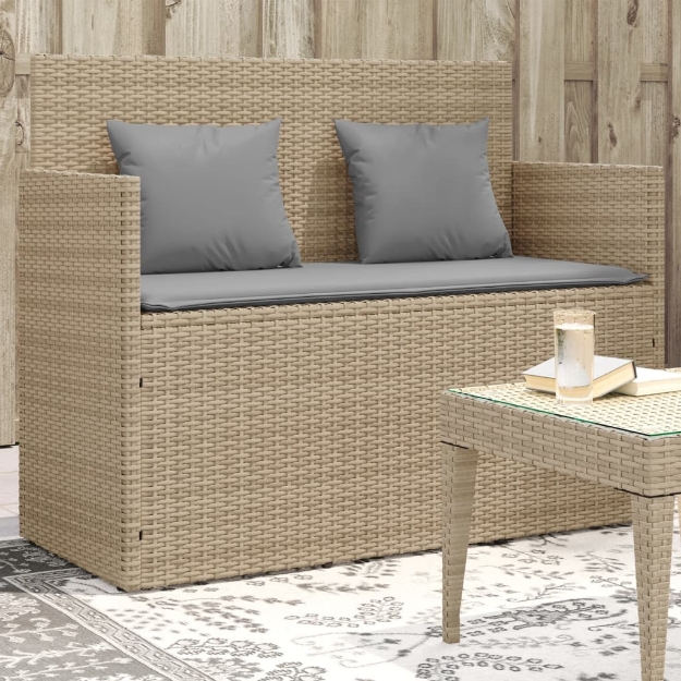 Panca da Giardino con Cuscini Beige in Polyrattan