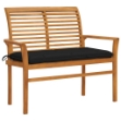Panca da Giardino con Cuscino Nero 112 cm in Legno di Teak