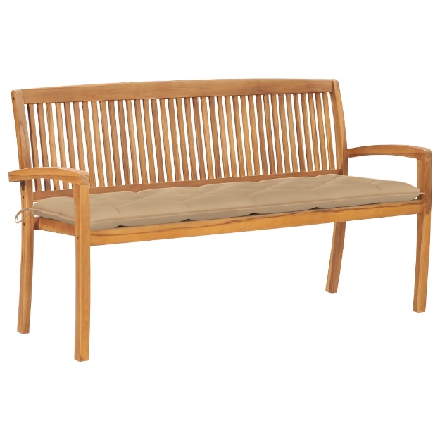 Panchina da Giardino Impilabile e Cuscino 159cm Teak Massello