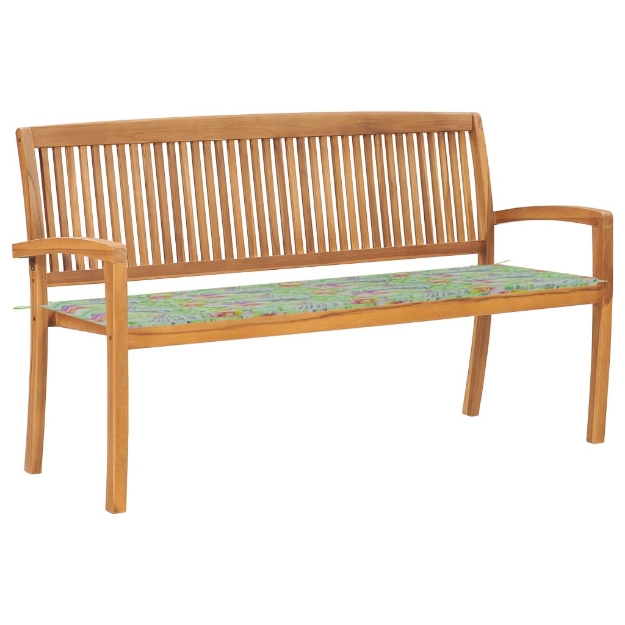 Panchina da Giardino Impilabile e Cuscino 159cm Teak Massello