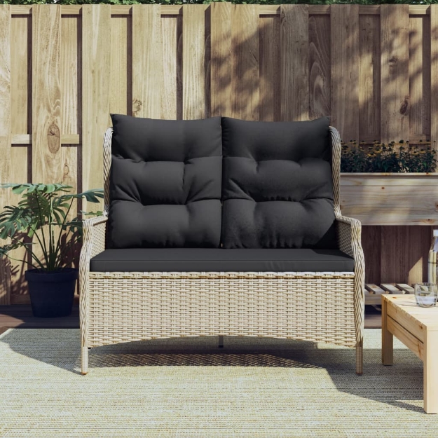 Panca da Giardino 2 Posti con Cuscini Polyrattan Grigio Chiaro