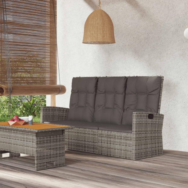 Panca Giardino Reclinabile con Cuscini 173cm Polyrattan Grigio