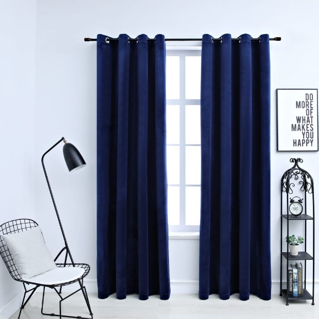 Tende Oscuranti con Anelli 2 pz Blu Scuro in Velluto 140x175 cm