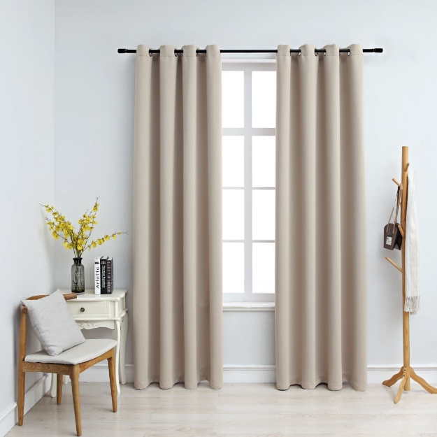 Tende Oscuranti con Anelli in Metallo 2 pz Beige 140x225 cm