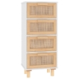 Credenza Bianca 40x30x90cm Legno Massello Pino Rattan Naturale