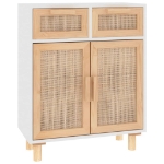 Credenza Bianca 60x30x75 cm Legno Massello Pino Rattan Naturale