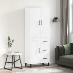Credenza Bianca 69,5x34x180 cm in Legno Multistrato