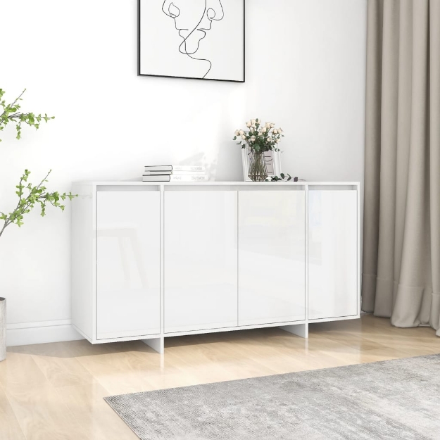 Credenza Bianco Lucido 135x41x75 cm in Truciolato