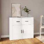 Credenza Bianco Lucido 80x33x70 cm in Legno Multistrato