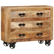 Credenza con 3 Cassetti 80x30x65 cm Legno Grezzo Massello Mango