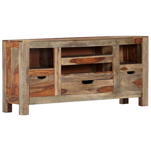 Credenza Grigia 100x30x50 cm in Legno Massello di Sheesham