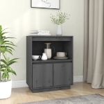 Credenza Grigia 60x34x75 cm in Legno Massello di Pino