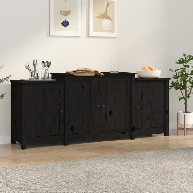 Credenza Nera 164x37x68 cm in Legno Massello di Pino