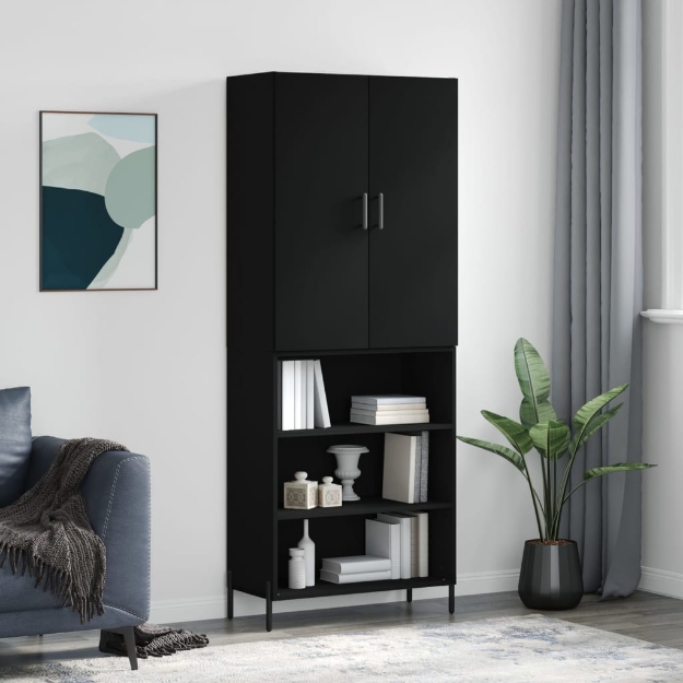 Credenza Nera 69,5x34x180 cm in Legno Multistrato