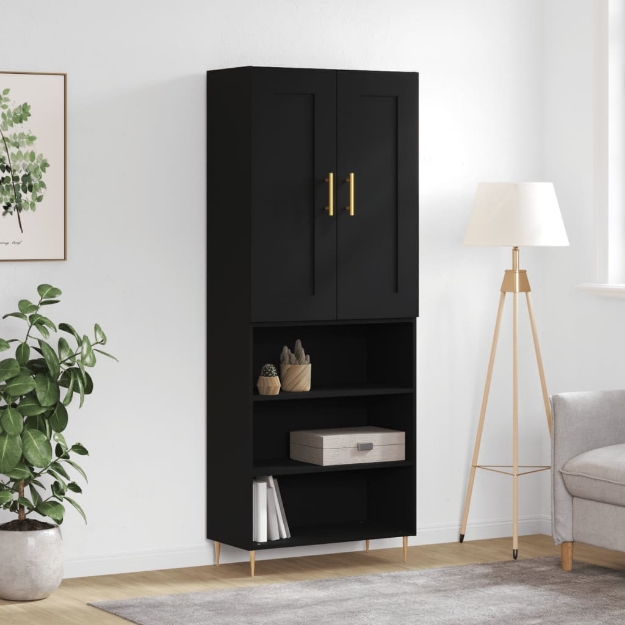 Credenza Nera 69,5x34x180 cm in Legno Multistrato