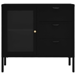 Credenza Nera 75x35x70 cm in Acciaio e Vetro Temperato